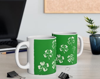 Ceramic Mug 11oz CLOVER SHAMROCK MUG coffee cup flagon tankard seidel beaker stein pot dirt mud java brew cuppa go juice jitter juice