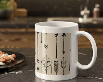 White Ceramic Mug, 11oz INDIAN ARROW MUG tea cup flagon tankard seidel beaker stein pot dirt mud java brew cuppa go juice jitter juice