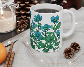 Ceramic Mug 11oz FLORAL COFFEE MUG tea cup flagon tankard seidel beaker stein pot dirt mud java brew cuppa go juice jitter juice morningjolt