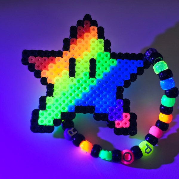 Neon Rainbow Power Up Star Perler Bracelet