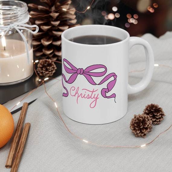 Coquette Ribbon Bow Mug Personalized Custom Mug, Personalised Mug,  Customized Mug, Custom Gift, Handwritten Mug, Personalized Colours Mug 