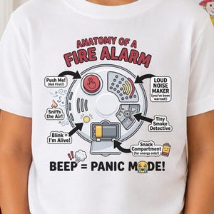 Anatomy of Fire Alarm Youth T-Shirt |  Houmor Smoke Detector Diagram Tee | Autistic ADHD Gift