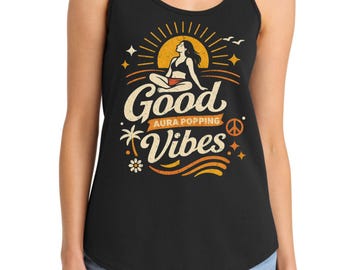 Camiseta sin mangas Good Vibes Aura Popping / Top retro Sunrise / Camiseta sin mangas de yoga espiritual