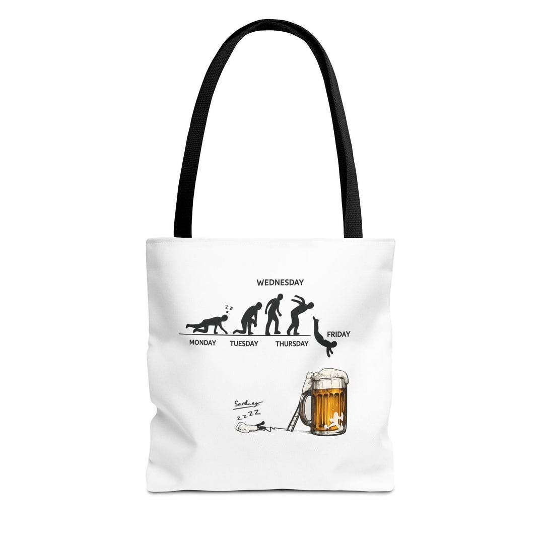 Weekday Evolution Stick Figure Tote Bag | Monochrome Beer Mug ...
