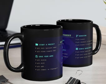 Git Cheatsheet Mug | Coding Coffee Cup for Developers | Programmer Gift for Web Devs & Students