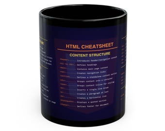 HTML Cheatsheet Mug | Coding Coffee Cup for Web Developers | Programmer Gift for Students & Coders