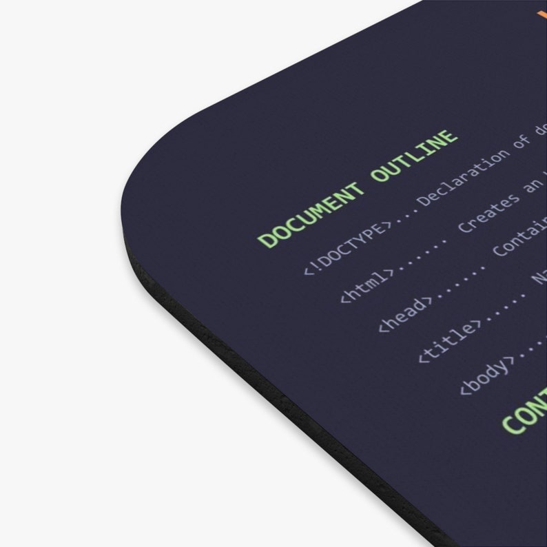 HTML Cheatsheet Mouse Pad - Web Developer Desk Accessory - Programming ...