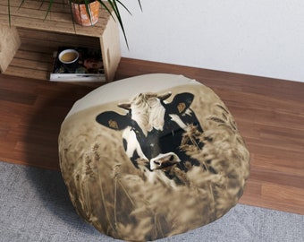 Cow Face - Tufted Floor Pillow, Round