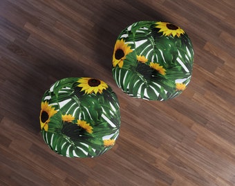 Sunflower Palm - Tufted Floor Pillow, Round