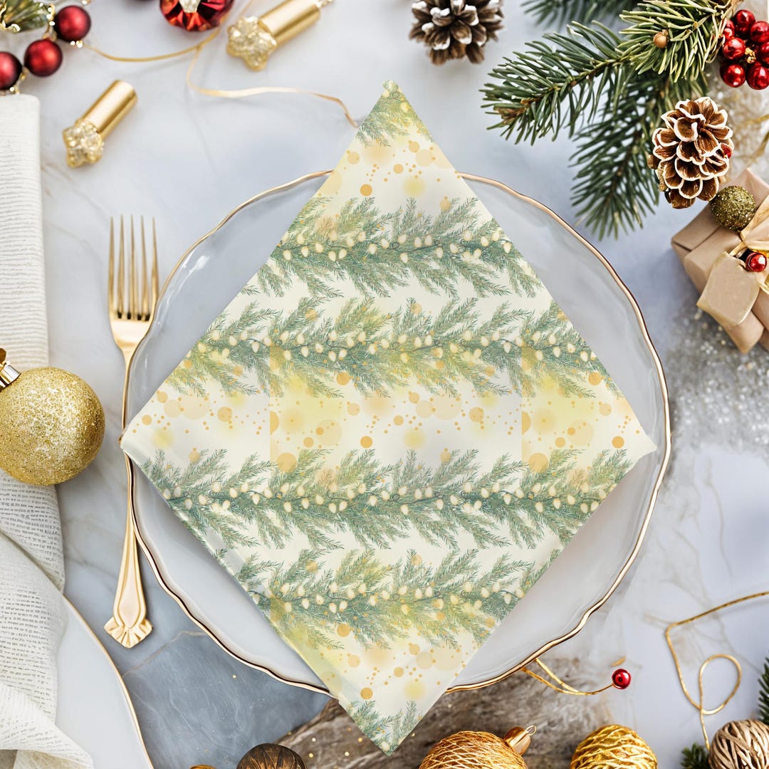 Christmas Cloth Napkin, Garland Design Napkin Set of 4, Holiday Table ...