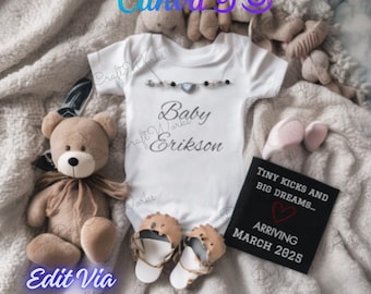 Plantilla digital editable para anuncio de embarazo, Instagram, Facebook, anuncio de bebé, revelación en redes sociales 2025