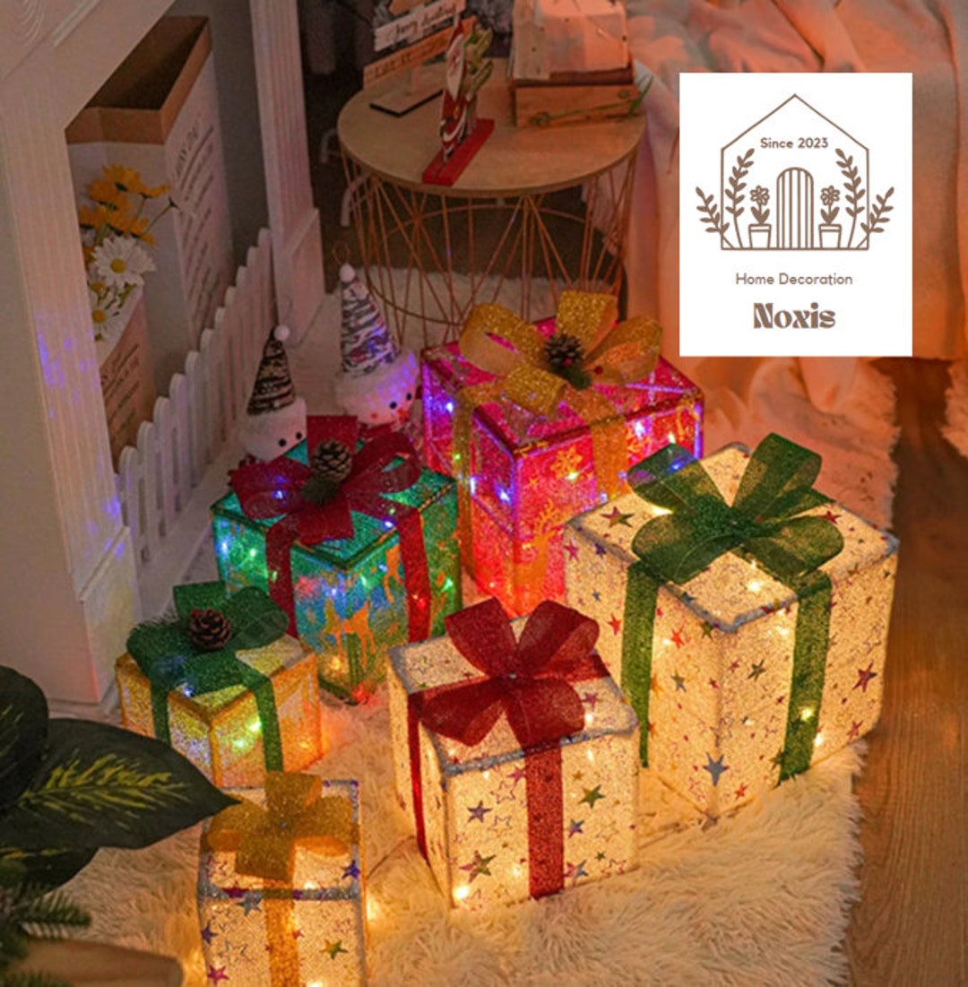 Lighted Christmas Shoe Gift Box With Bow, Outdoor Decoration, Holiday Christmas Tree, Home Yard