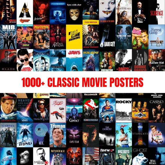 Over 1,000 Classic Movie Posters | 70s 80s 90s Cinema Icons | Vintage Film Art Bundle | Retro Wall Decor | Digital Delivery (JPG)