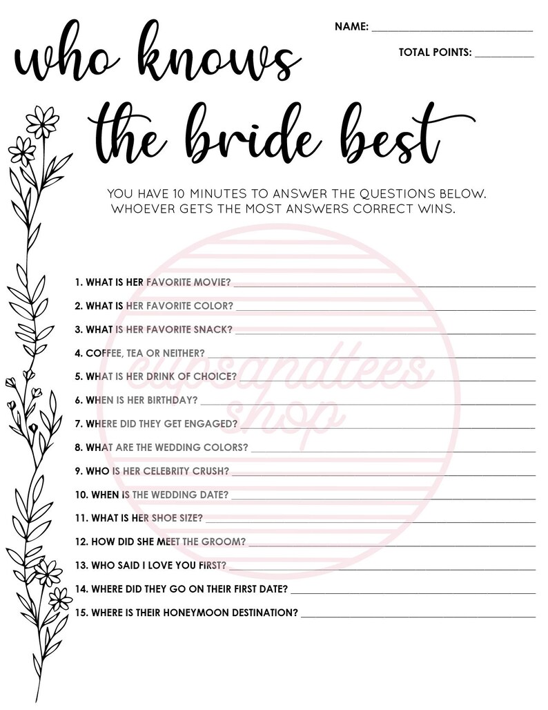 Wedding Shower Trivia Games,bachelorette Games,bridal Shower Games ...