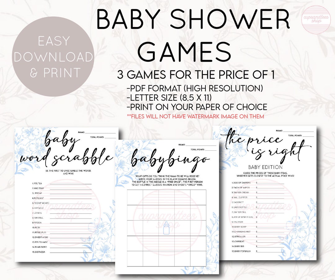 Baby Shower Game Bundle, Minimalist Baby Shower Games, Modern Baby