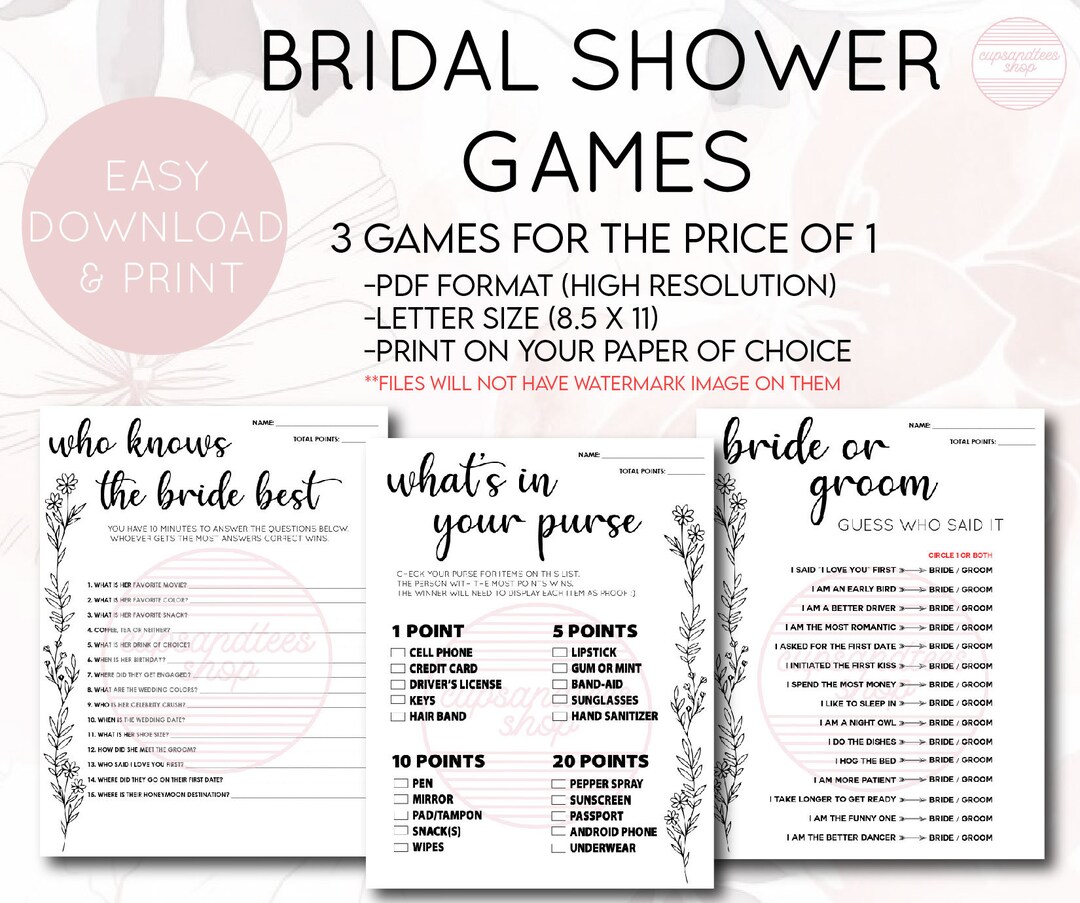 Wedding Shower Trivia Games,bachelorette Games,bridal Shower Games