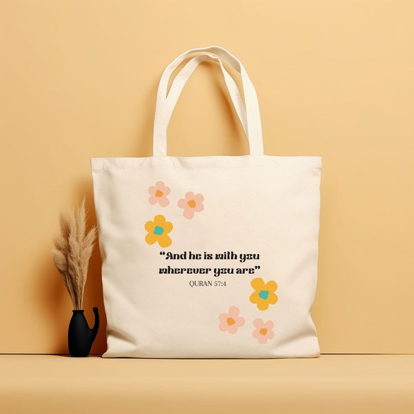 Muslim Tote Bag, Cute Arabic Muslim Eid Ramadan gift, Ramadan Tote Bag, Reusable Tote, Masjid Bag, Quran verse Tote Bag, Muslim Girl Gift.