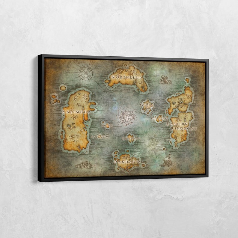 PNG World of Warcraft Map Print, Azeroth Map, World Map Canvas, Fantasy Map, Cartography Maps