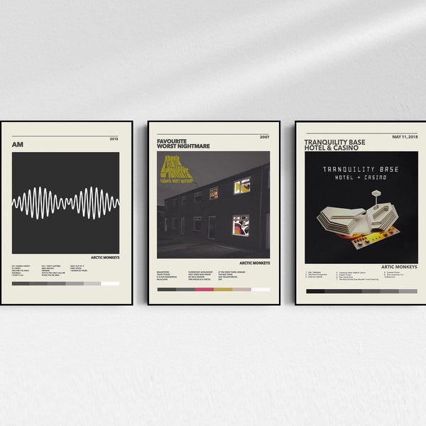 Artic Monkeys Posters Set of 3, Artic Monkeys Albums Art Cover Wall Print Painting, Artic Monkeys 3 Packs, AM, The Car IWannaBeYours Album