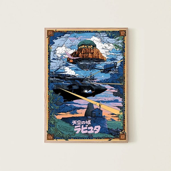 PNG Laputa Castle in the Sky Poster, Studio Ghibli and Kawasake Hasui, Studio Ghibli Castle in the Sky, Anime Fan Gift, Hayao Miyazaki Anime