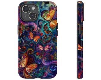 Funda para teléfono con diseño de mariposas en espiral para iPhone, Samsung y Pixel
