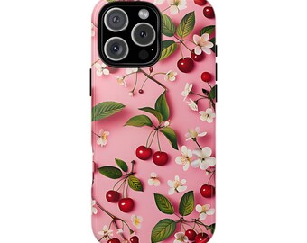 Funda para teléfono con cerezas y flores para iPhone, Samsung, Pixel