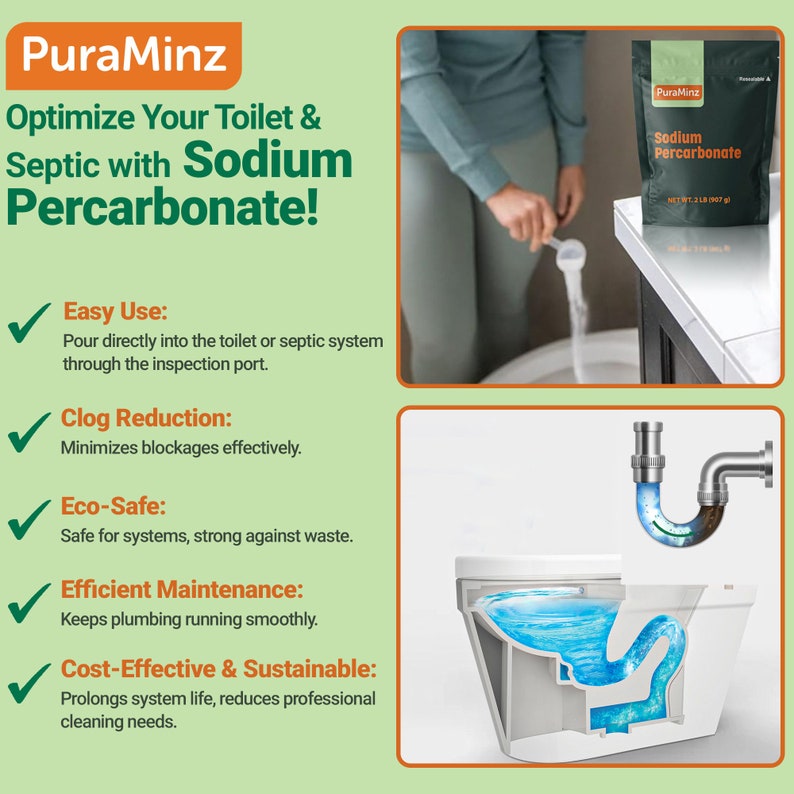 septic system
lime scale build up
sodium percarbonate 
oxi clean
oxygen bleach
oxi
hydrogen per oxide powder