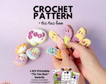PDF Spooky Cookies MINI Crochet Pattern | DIY Tic Tac Boo Printable Game Board A3 A4 A6| Amigurumi Cookie Bundle | Gummy Worms & Candy Corns