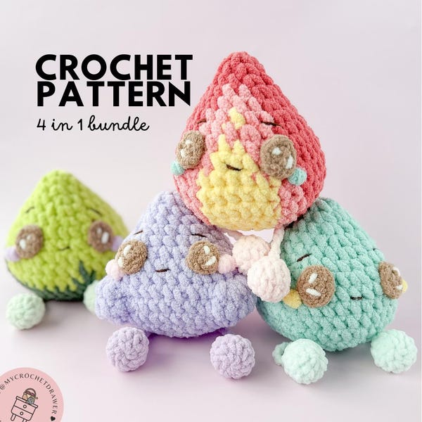PDF CROCHET PATTERN | Elemental Droplets – The Big Kids | Amigurumi | Digital Download | Low Sew | Embroidered and Crochet Eyes Tutorial Inc