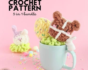 PDF EASTER Crochet Cookie Pattern | Hot Cross Bunny Easter Cookies | 5-in-1 SPRING Amigurumi Pattern Bundle | No-Low Sew | Digital Download