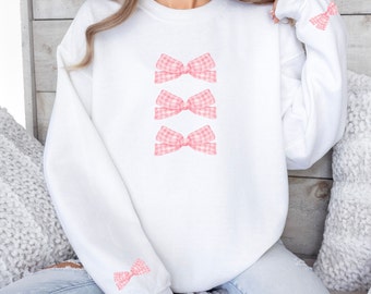 Cute Sweatshirt Sleeve Print Women Ribbon Sweater Coquette Gift for Her Pink Bow Aesthetic Sweatshirt Coquette Girl gift Valentine Sweater