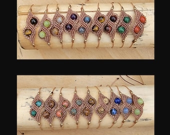 Bracelets minimaliste micro-macramé Œil de Tigre Labradorite Jaspe Rouge  • Chrysocolle  • Jaspe Paysage  • Améthyste  • Azurite/Malachite