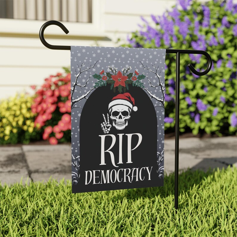 Protest RIP Democracy Yard Flag: Goth Santa Skeleton, Anti ...