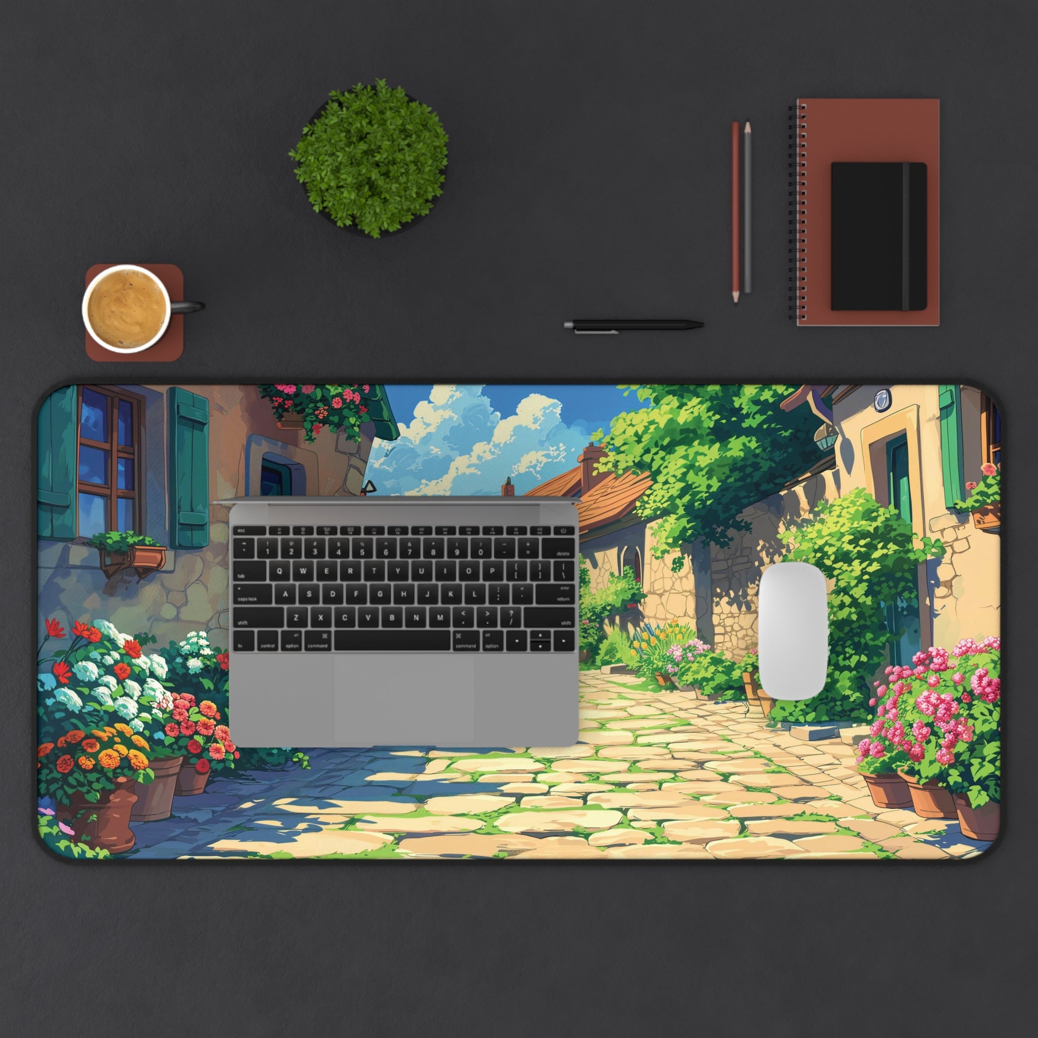 Cozy Anime Village Desk Mat, Ghibli Inspired Town Mouse Pad, Lofi ...