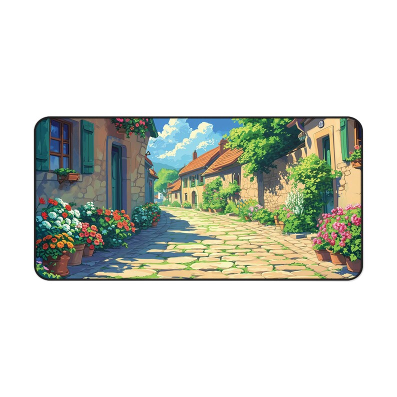 Cozy Anime Village Desk Mat, Ghibli Inspired Town Mouse Pad, Lofi ...
