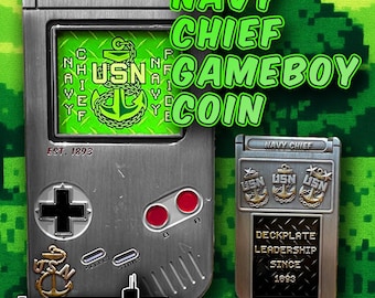 Navy Chief Gameboy Coin | Retro Gameboy Style Military Coin with Chief, Senior Chief & Master Chief Cartridges | 90s Nostalgia Collectible