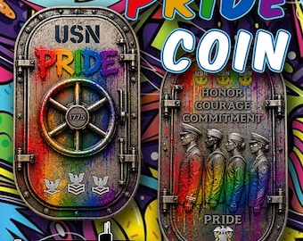 Pre-Sale*** USN Pride Challenge Coin | 90’s Graffiti Art Military Coin | Navy Pride Collectible | Retro Street Art Coin | LGBTQ Navy Coin