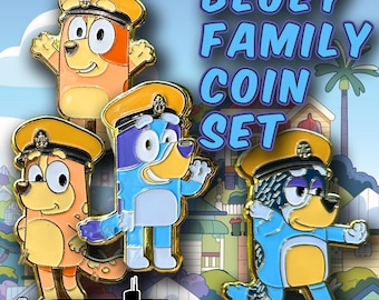 Navy Bluey Family Challenge Coin Set | Bluey, Bingo, Bandit and Chilli | Navy Collectible Coins | Perfect Gift for Chiefs & Sailors