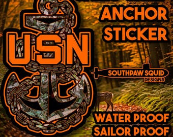 Camo Chief Anchor 4&quot; Vinyl Sticker, Gifts for Him, hunting, tumbler, Fathers Day Gift, Navy Chief Gift, CPO, Chef Season, deer, USN