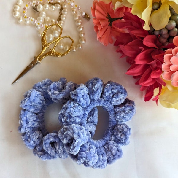 Handmade Velvet Hair Scrunchies 2-Pack | Crochet Velvet Ruffle Hair Scrunchies