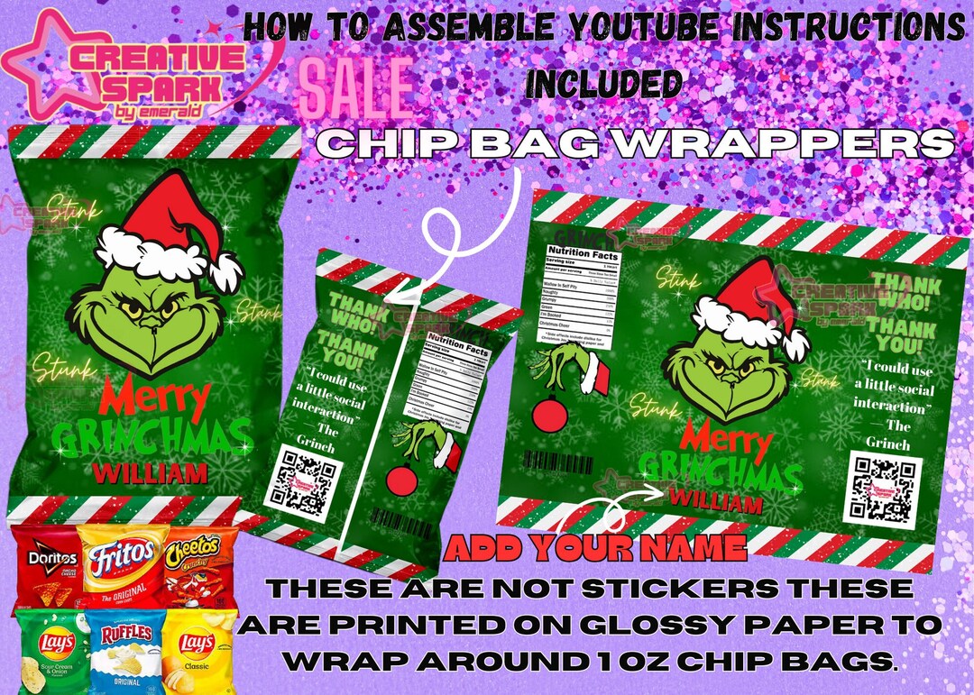 Grinch Chip Bag Grinch Party Favors the Grinch Chip Bag - Etsy