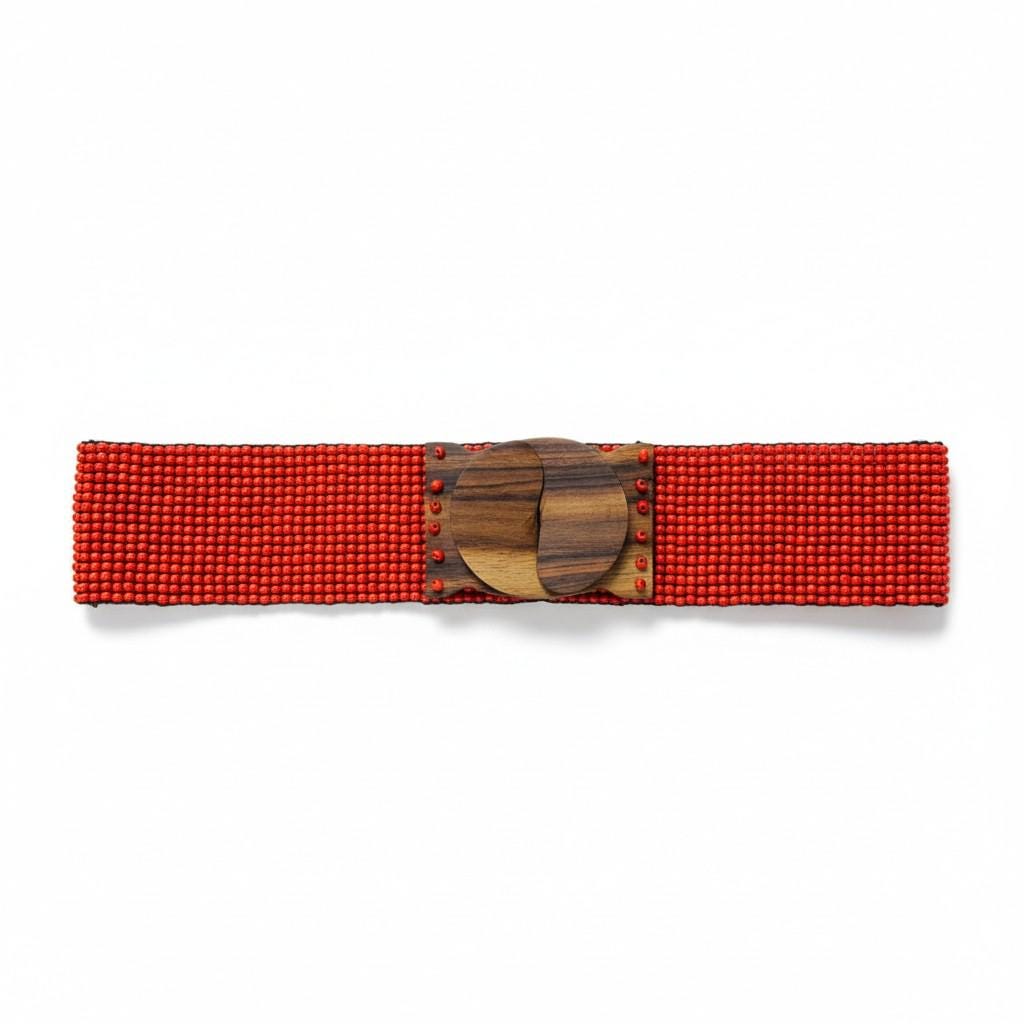 Handmade Boho Waist Stretchable Bead Belt With Wooden Buckle  display picture 1