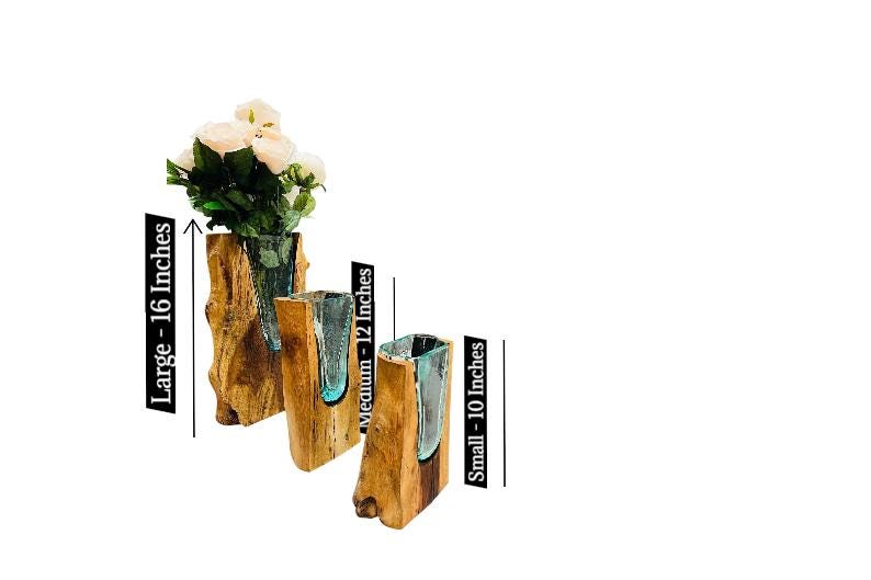 PRE-ORDER-Melted Glass Vase on Teakwood: Handcrafted Organic Sculpture. image 2