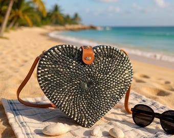 Handwoven Rattan Heart-Shaped Crossbody Bag –  Birthday Gift| Gift for any occasion| Wedding/Bridal Shower Gift. Trendy/Chic Bag for all.