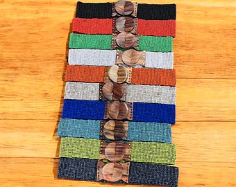 Stretchable Beaded Belt with Wooden Buckle – Boho Chic Fashion Accessory. Handmade Unique Belt for all season. A must have for any attire.