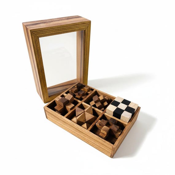Wooden Brain Teaser Puzzle Set and Dominoes: Graduation and