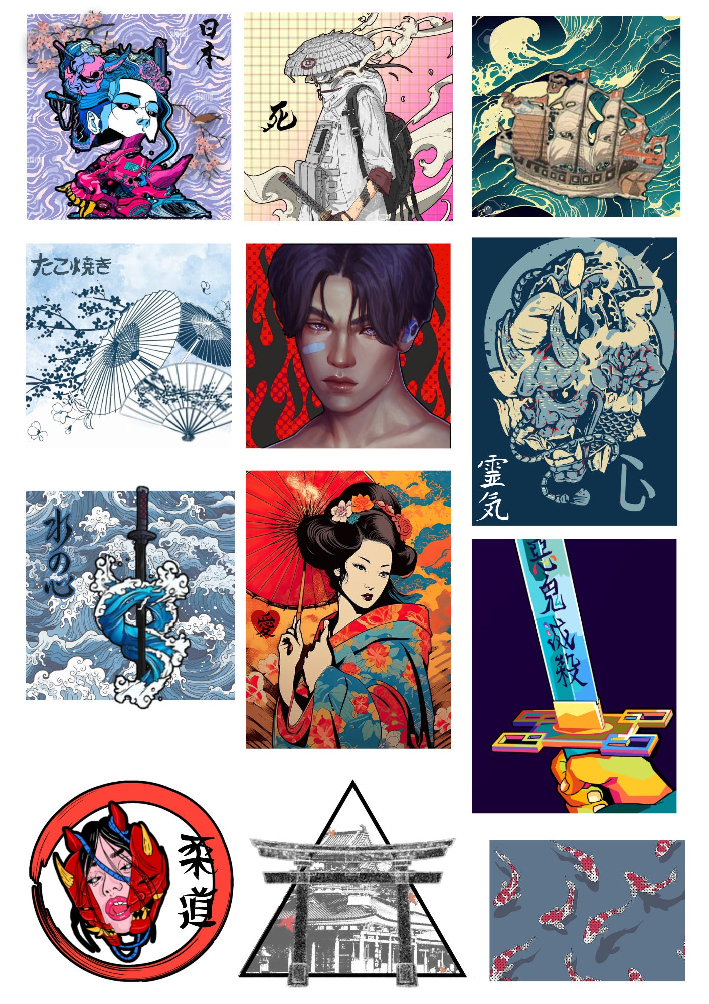 30+ Printable Stickers Bundle | Vector Art | Pop Art Style | Japan ...
