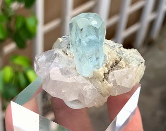 Well terminated aquamarine on quartz