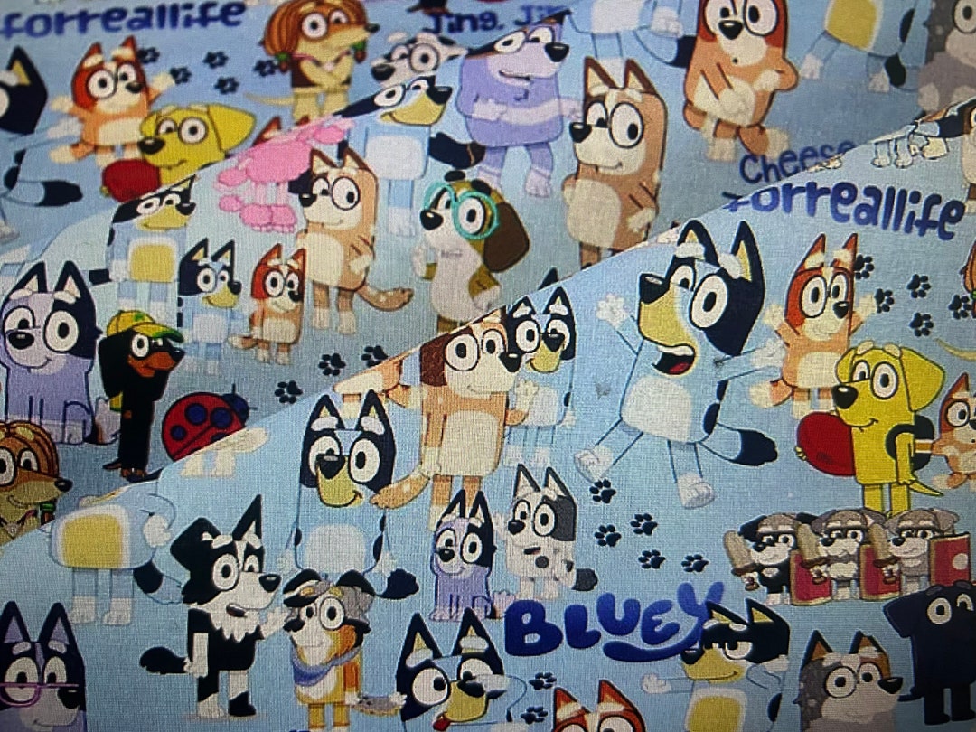 Bluey Fabric Bluey Dog Fabric Pure Cotton Fabric Anime Cartoon Cotton Fabric by the Half Yard Etsy