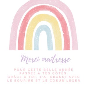 Carte Merci Maîtresse - A5 à imprimer - Modifiable ou à remplir à la main - Cadeau de fin d’année